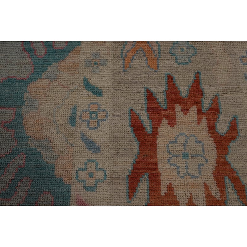 Blue Vegetable Dye Oushak Turkish Large Rug Handmade Wool Carpet - 10'4"x 14'3"