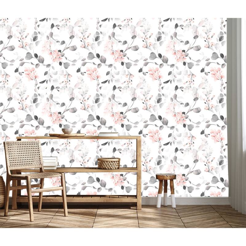 Pink Eucalyptus Leaves Peel and Stick Wallpaper 10'L x 24''W
