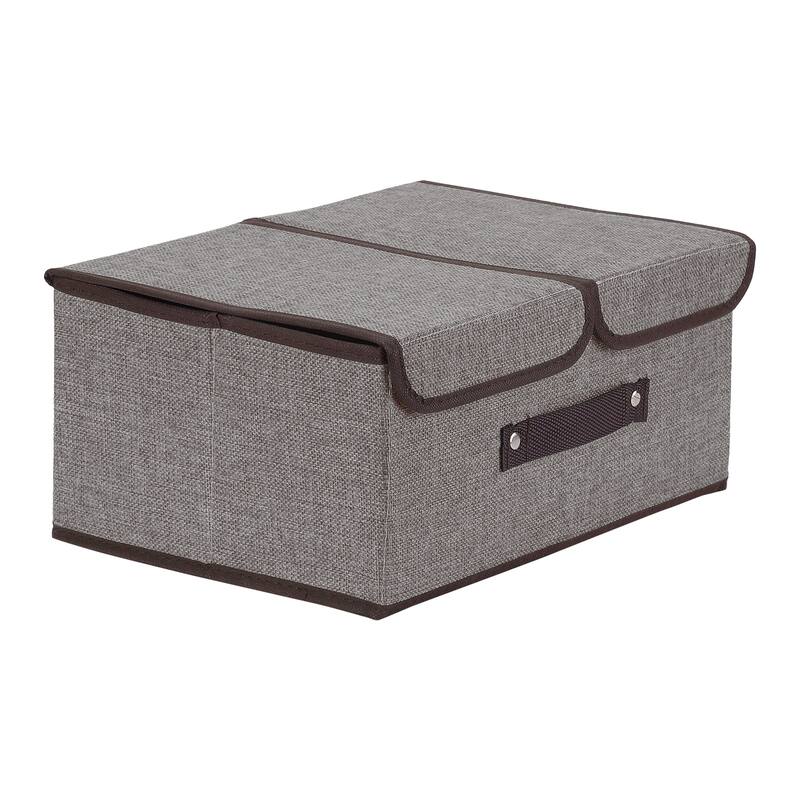 Collapsible Storage Bin Basket with Handle and Lid for Shelves Closet, Fabric Storage Cube for Organizing Clothes - Grey