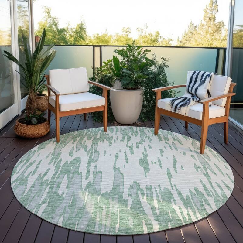 Machine Washable Indoor/ Outdoor Abstract Chantille Rug - Sage - 8' x 8'