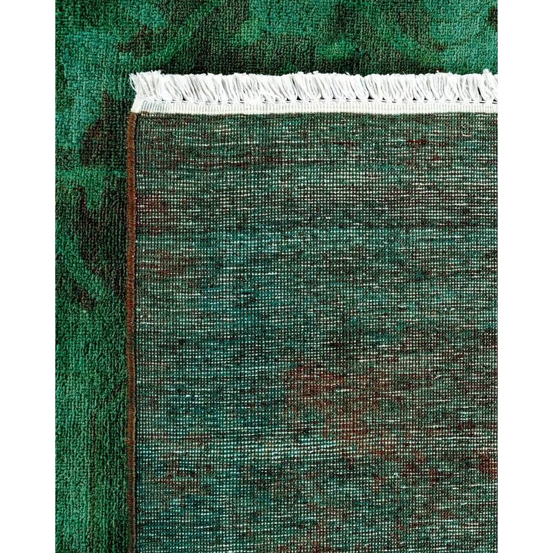 Overton Hand Knotted Wool Vintage Inspired Modern Contemporary Overdyed Green Area Rug - 9' 10" x 14' 1"