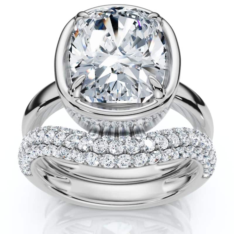 Bliss Diamond Certified 4 1/2Ct Cushion Pave Andrea Engagement Wedding Ring Set Gold Lab Grown - 4.5 - White