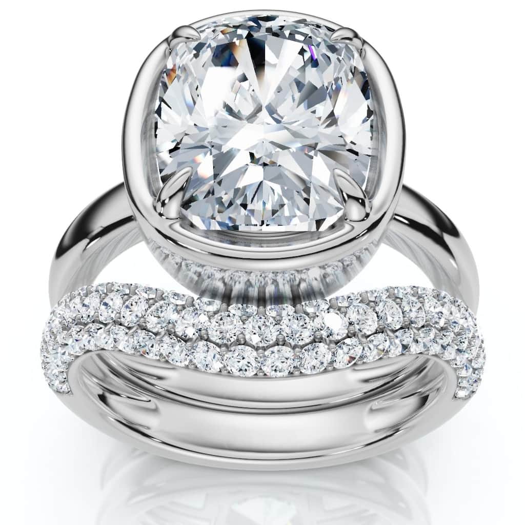 Bliss Diamond Certified 4 1/2Ct Cushion Pave Andrea Engagement Wedding Ring Set Gold Lab Grown