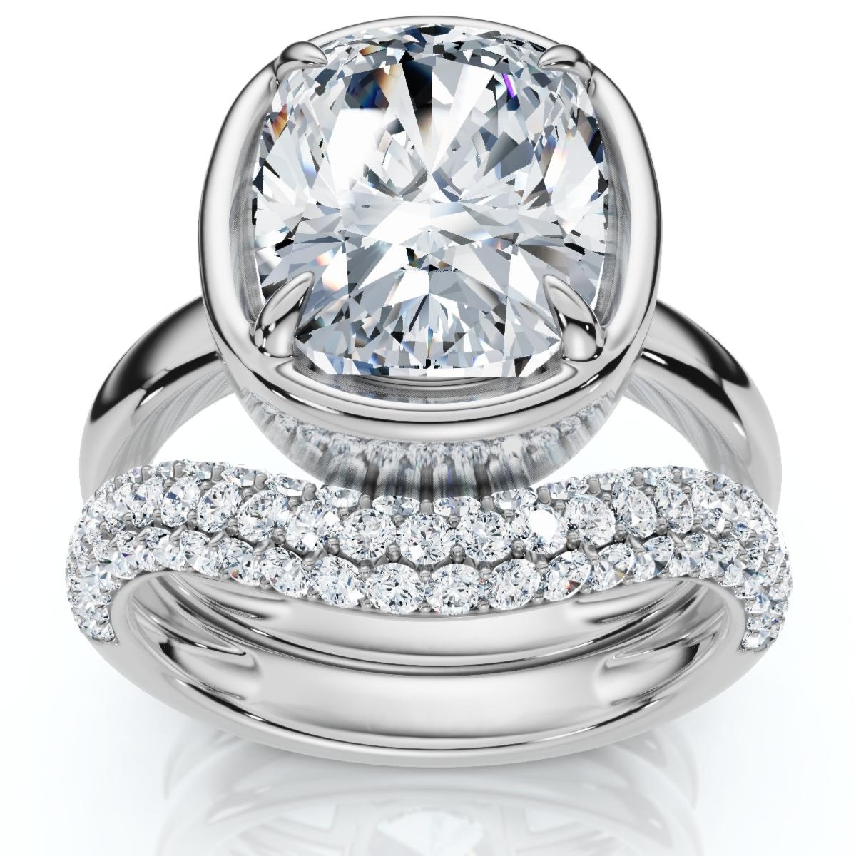 Bliss Diamond Certified 4 1/2Ct Cushion Pave Andrea Engagement Wedding Ring Set Gold Lab Grown