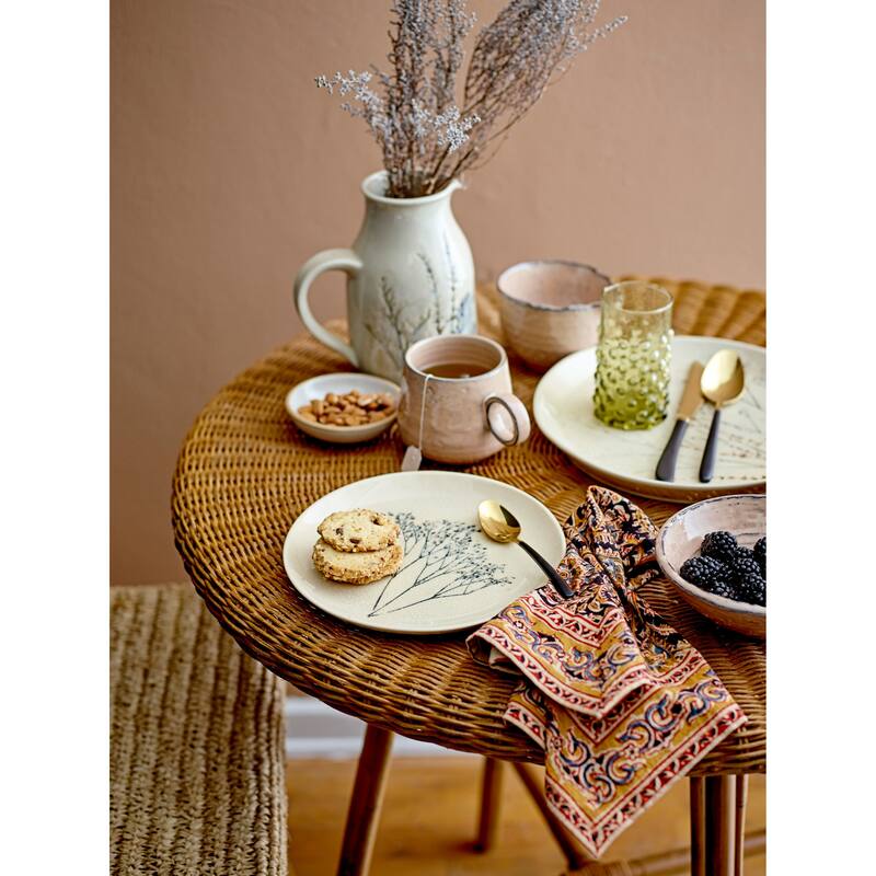 Woven Mendong and Teakwood Stool