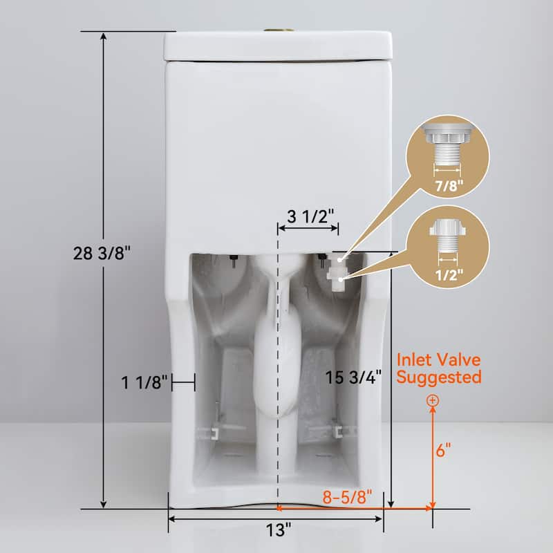 HOROW 1-Piece 0.8/1.28 GPF High Efficiency Dual Flush Toilet in White with Soft-Close Seat and Brushed Gold Push Button