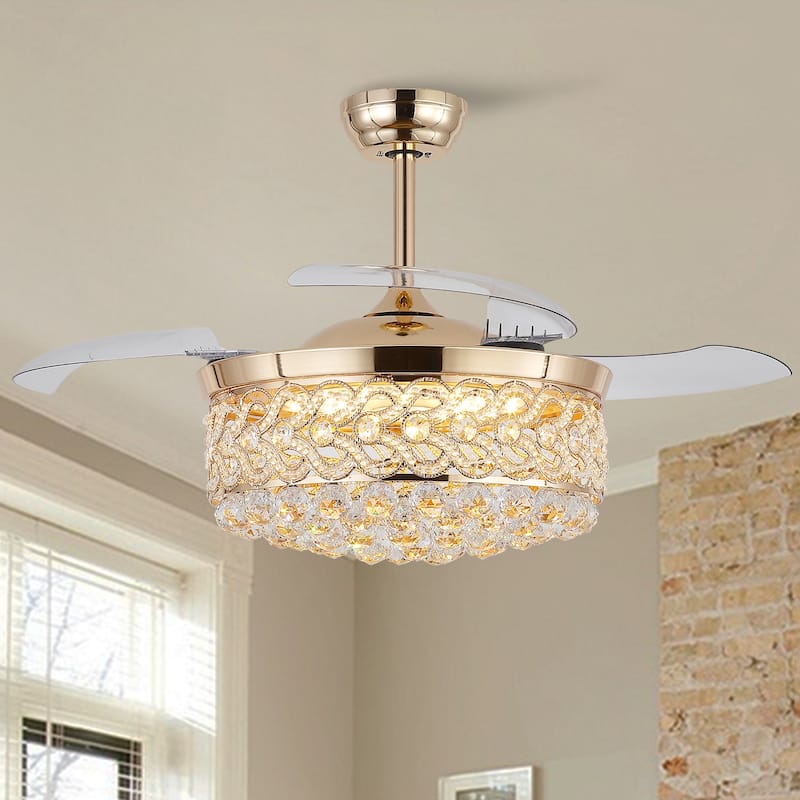 Kviflon 48'' Retractable Ceiling Fan with Lights and Remote 6 Speed, 3 Light Change Retractable Blade Chandelier Ceiling Fan