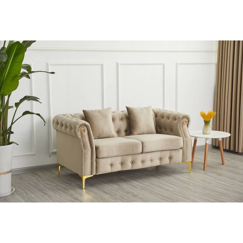 35"D x 65"W x 30.3"H Velvet Chesterfield Button-tufted Loveseat