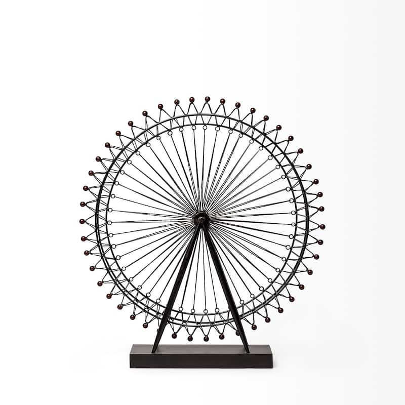 Black Metal London Eye Sculpture - 25"W x 3"D x 27"H
