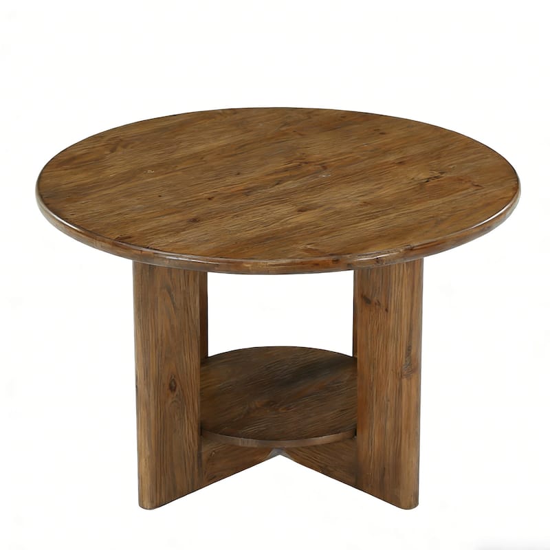 31.5" Solid Wood Round Coffee Table with 2-Tier Storage
