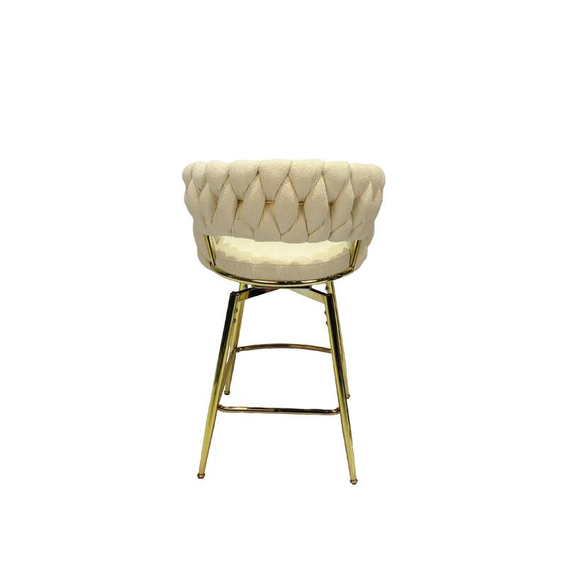 Bar Stool Set of 2, No Adjustable Kitchen Island Chairs,360 Swivel Upholstered Counter Stool Arm Chairs with Back Footrest