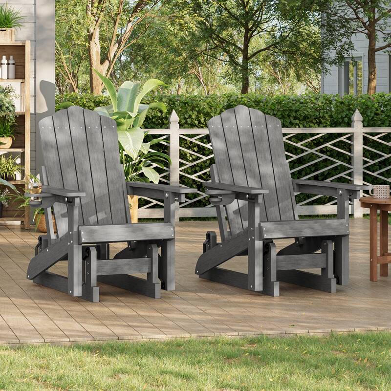 Glider Adirondack Patio Chair, 3-Position Adjust Smooth Motion Chair - 2-Piece - Gray
