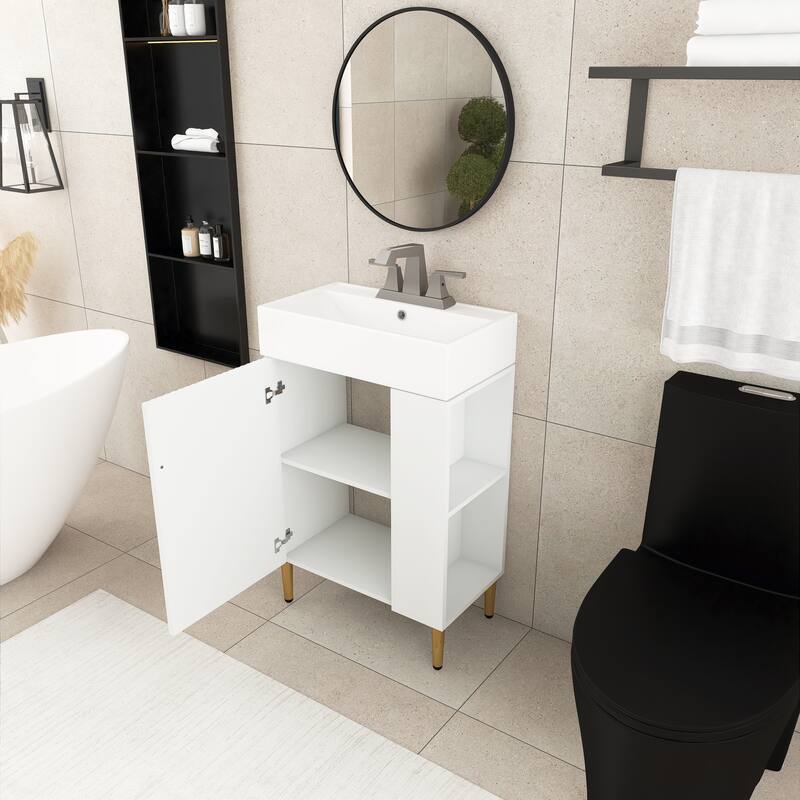 21.6 in. Freestanding Bath Vanity in White with White Ceramic Top