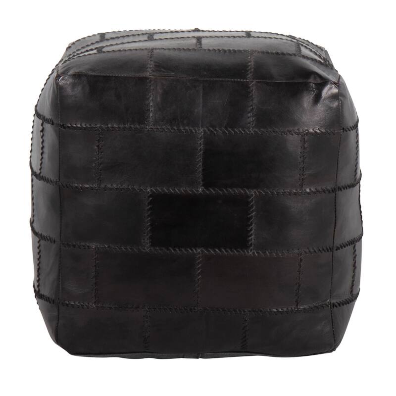 Carbon Loft Najah Patchwork Leather Industrial Pouf Ottoman