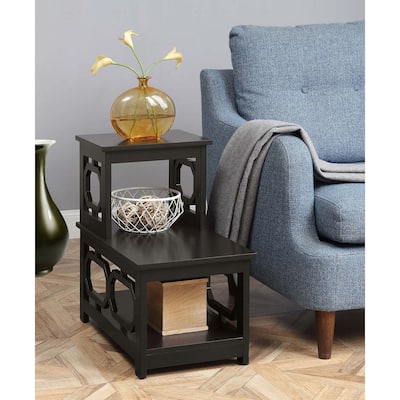2 Step Chairside End Table with L Shaped Frame and Octagon Side Panels, Three Tier Storage Accent Table for Living Room - 23.75