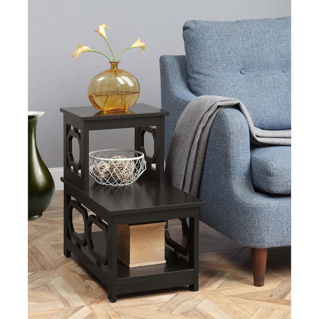 2 Step Chairside End Table with L Shaped Frame and Octagon Side Panels, Three Tier Storage Accent Table for Living Room - 23.75