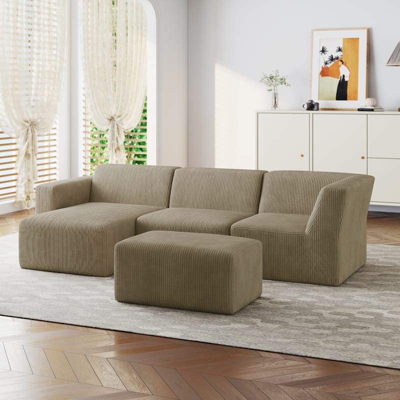 Modern Corduroy L-Shaped Foam Sectional Sofa with Chaise Lounge- Vacuum Packed, Tool-Free Setup