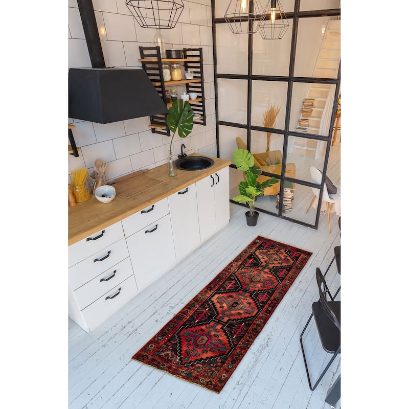 ECARPETGALLERY Hand-knotted Andelz Black, Copper Wool Rug - 3'1 x 9'5