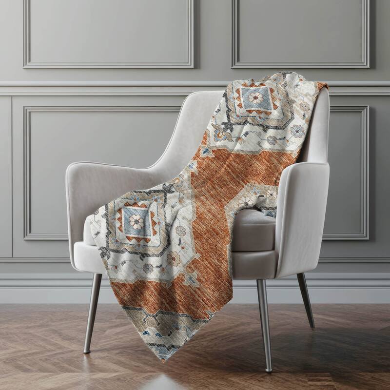 Premium Machine Washable ASB91 Boho Traditional Sherpa Throw Blanket
