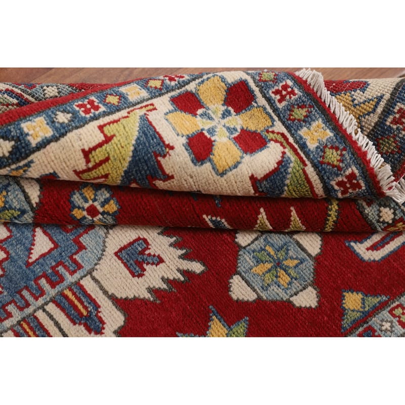 Traditional Kazak Foyer Rug Handmade Red Geometric Wool Carpet - 3'5" x 5'1"