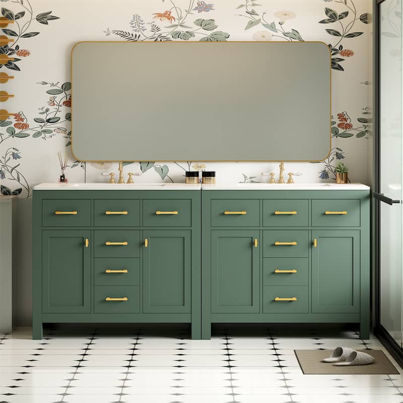 72" Bathroom Vanity Set with Ceramic Sink (Separate) and Drawers & Cabinets - Green