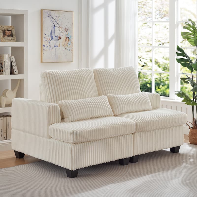 Modern Modular 2-Seater Sofa, Corduroy Sofa with Adjustable Backrest, Square Handrail, for Living Room, Bedroom and Apartment