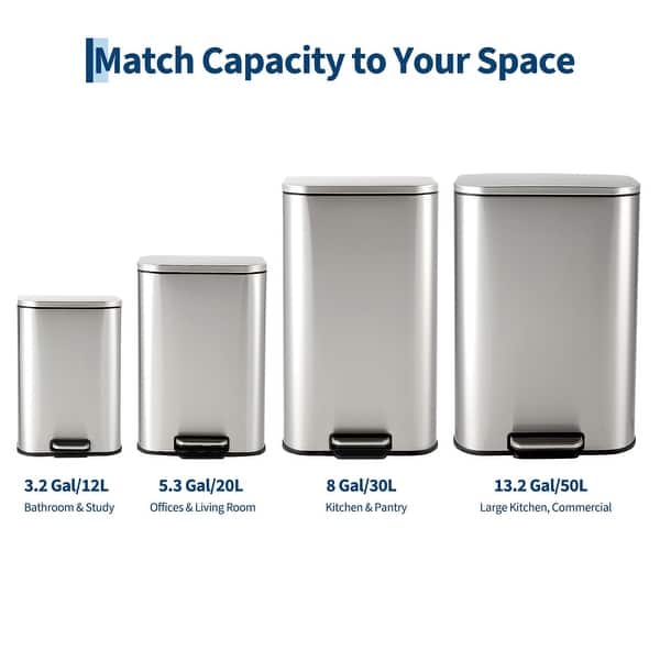 Stainless Steel Trash Can with Lid & Inner Bucket, Step-On Garbage Can for Kitchen Bathroom Office - 30L (8Gal) - Silver