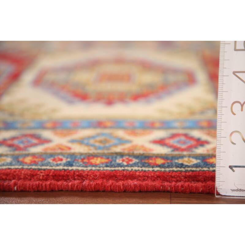Geometric Kazak Accent Rug Handmade Oriental Wool Carpet - 2'9"x 4'2"