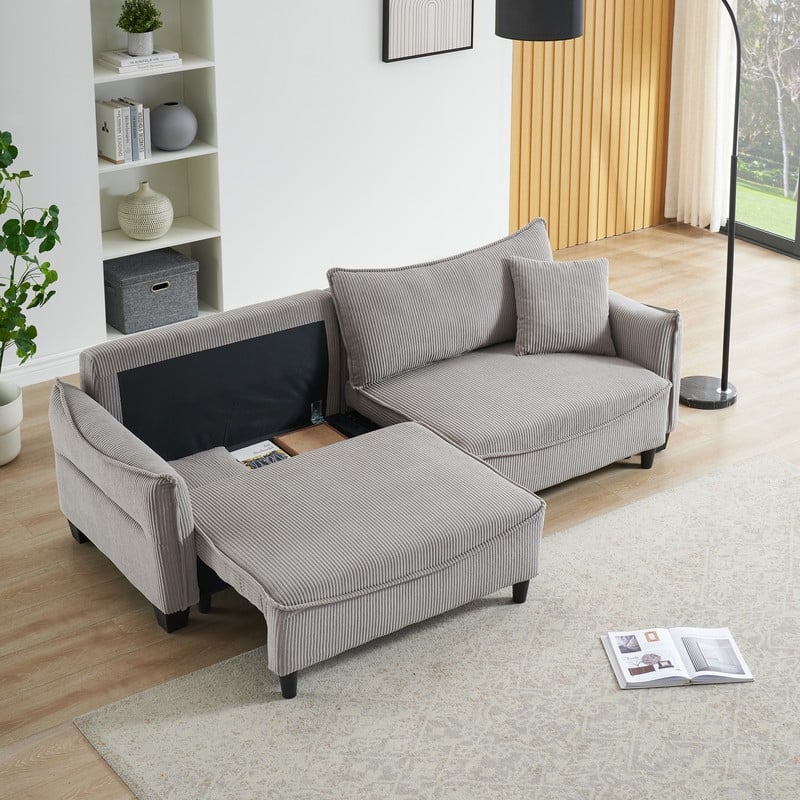 154.32" Corduroy Three-Seater Upholstered Sofa Bed