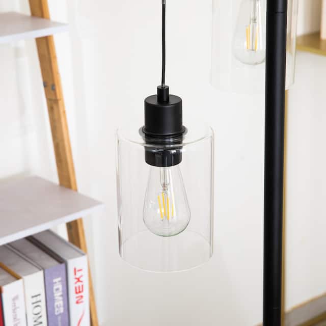 CO-Z 3 Light 65" Black Industrial Floor Lamp Hanging Glass Shades