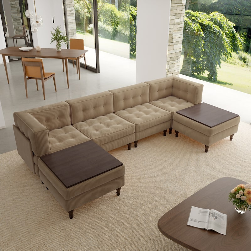 Oversized Modular Sectional Corduroy Fabric Tufted Sofa