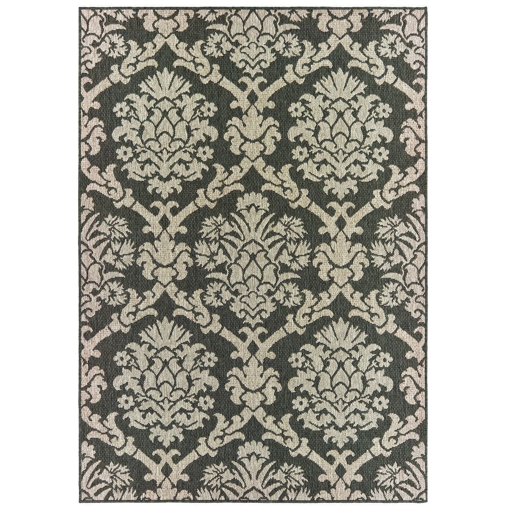 Vista Home Higgins Damask Lattice Grey/ Charcoal Indoor/ Outdoor Area Rug