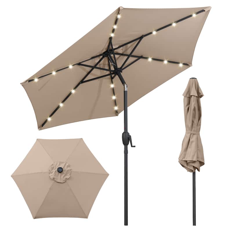 Polyester LED Patio Umbrella with Tilt and Crank Handle