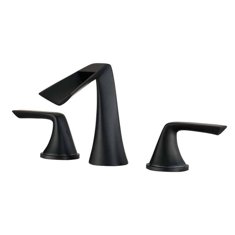 BATHLET 3 Hole 2 Handle Waterfall Bathroom Sink Faucet in Matte Black - Matte Black