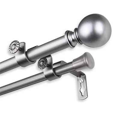 Double Curtain Rod 48-84 Inch Satin Nickel, Decorative Finials, Wall Mounted, Strong & Stylish - 48