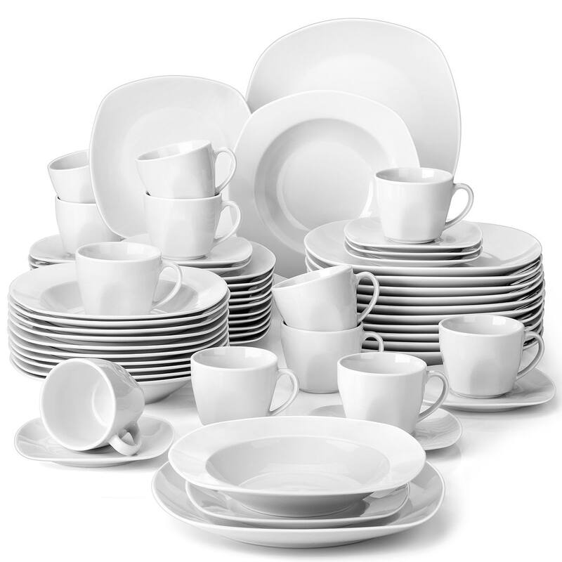 MALACASA Elisa Basic Porcelain Dinnerware Set (Service for 6) - Trimless - 60 Piece