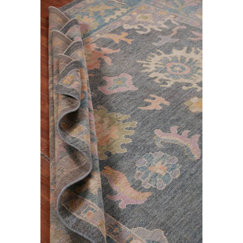 Hand Knotted Oriental 100% Wool Carpet Transitional All-Over Navy Blue & Blues Oushak Area Rug - 10' 0'' X 8' 2''