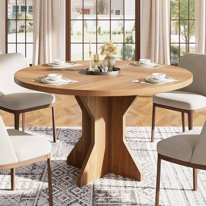 47" Kitchen Round Dining Table for 4-6 People for Living Room, Kitchen, Apartment - Brown