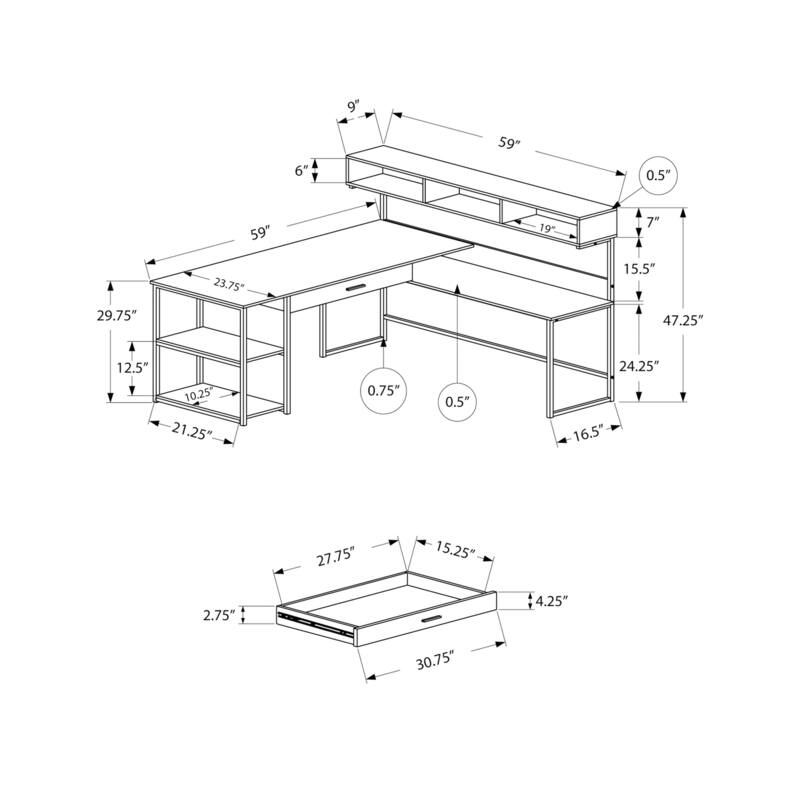 L-Shaped Computer Desk with Storage & Metal Base