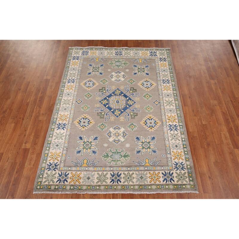 Oriental Grey Kazak Area Rug Handmade Wool Carpet - 5'0" x 6'10"