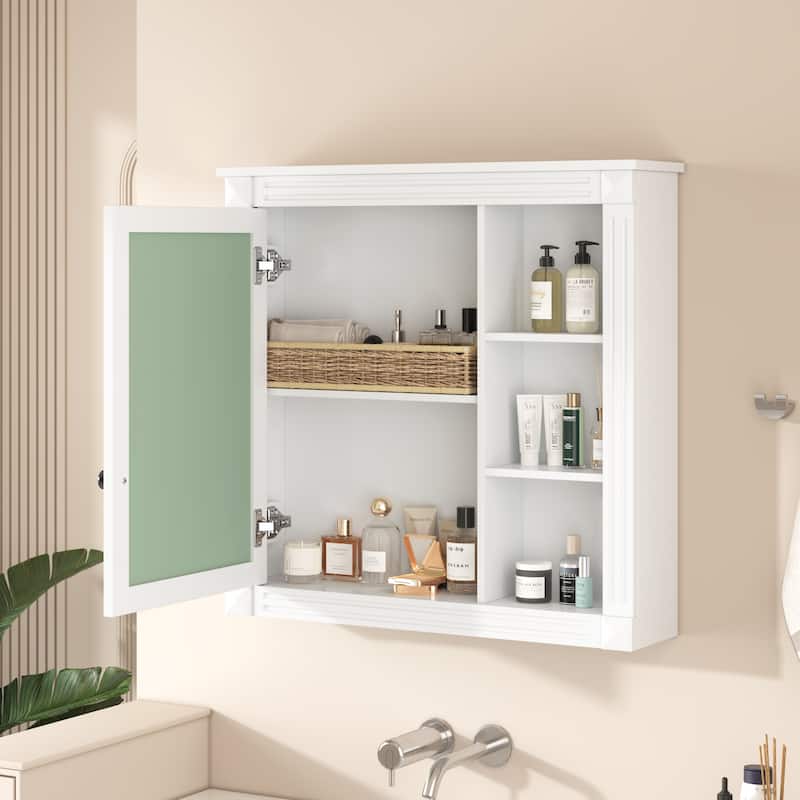 Roomfitters Medicine Cabinet with Mirror, Wall Mounted Cabinet with Organizer and Shelf, Bathroom Storage Unit, White
