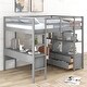 preview thumbnail 1 of 10, Full Size Wood Loft Bed with Built-in Desk, Storage Shelves & Drawers Gray