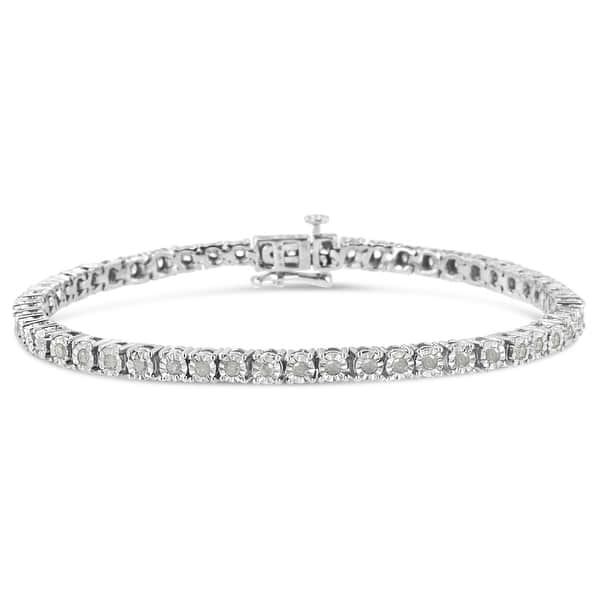 slide 1 of 38, .925 Sterling Silver 1.0 Cttw Miracle-Set Diamond Round Miracle Plate Tennis Bracelet (I-J Color, I3 Clarity) 7 Inch - White