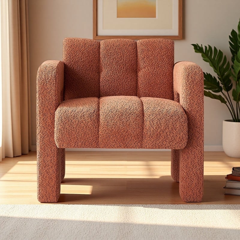Boucle Accent Chair with Solid Wood Frame and High-Density Foam - Orange