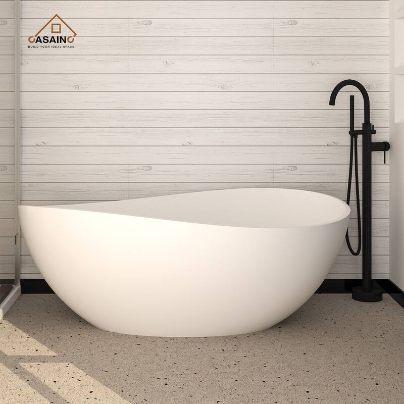 63" Solid Surface Freestanding Bathtub in Matte White/Black/Grey