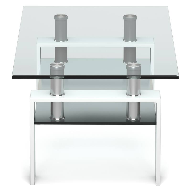 Costway Rectangle Glass Coffee Table Metal Legs End Table Livingroom