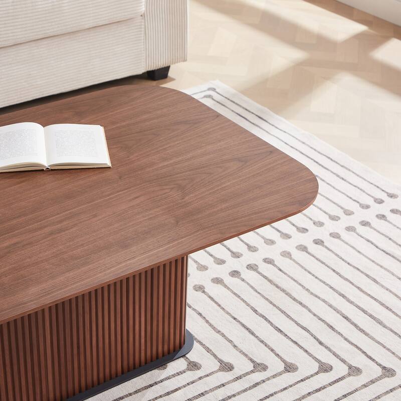 Coffee Table Walnut Wood Surface and Black Metel Feet