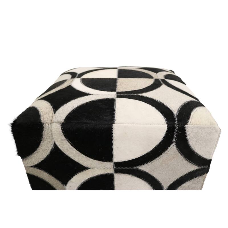 Home&Manor Badalona 16" Cowhide Leather Cube Pouf