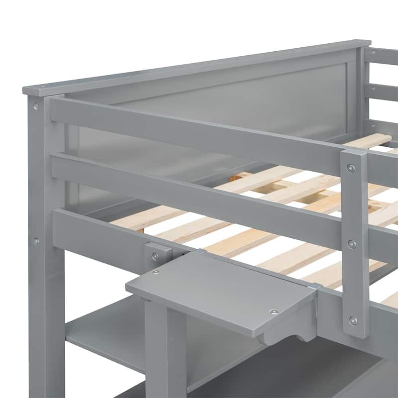 Merax Wooden Twin/Full Loft Bed with Drawers and Desk, Shelves