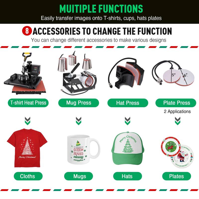 8 in 1 Heat Press Machine 12x15 inch Digital T Shirt Pressing Machine 360-Degree Swing Away